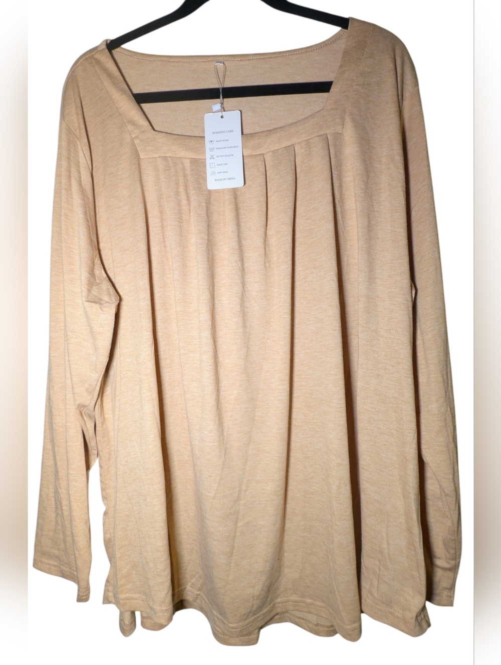 NWT Vograce Plus Size 3XL Pleated Square Neck Swing Top Tan